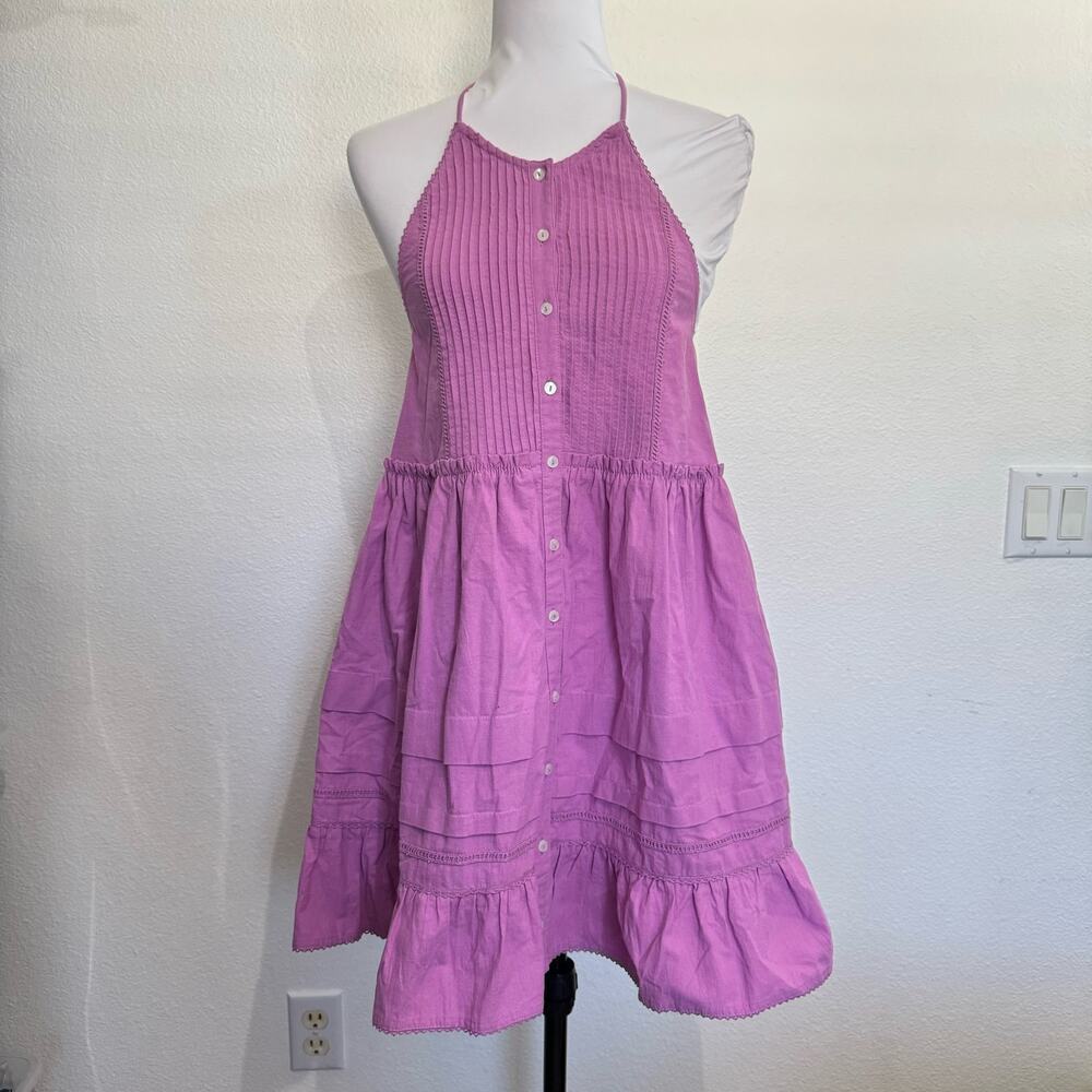 NEW Free People Dress Halter Open Back 100% Cotton Purple Lavender Sz S
